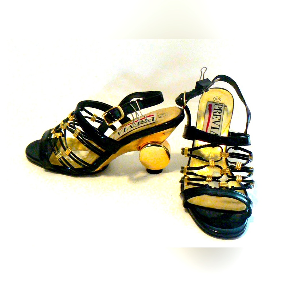 Gold Ball 2.5 Inch Heels Black Straps